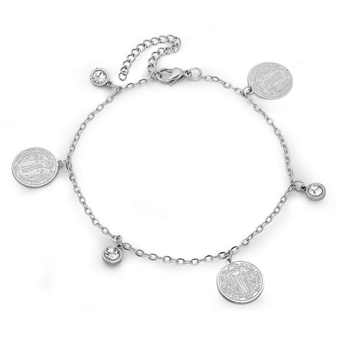 Ladies Stainless Steel Anklet Bracelet with Simulated Diamonds