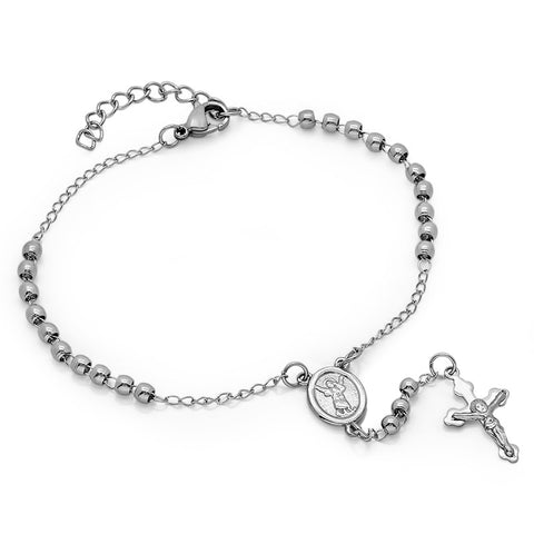 Ladies Stainless Steel Rosaries Bracelet with Cross Design
