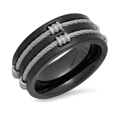 Black Stainless Steel Wire Inlay Rings