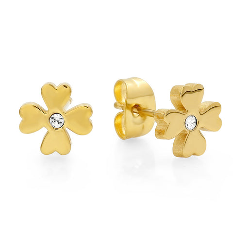 18kt Gold Plated Stainless Steel Flower Design Stud Earrings with SW Stones