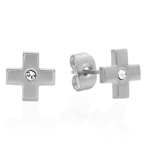 Ladies Stainless Steel Cross Design Stud Earrings