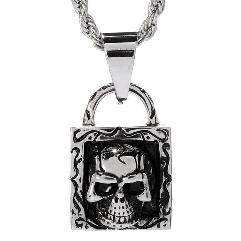 Steeltime Stainless Steel Pendant With Skull & Lock Accent